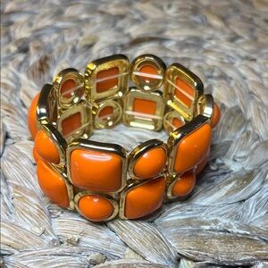 Orange and Gold Tone Geometric Stretch Bracelet